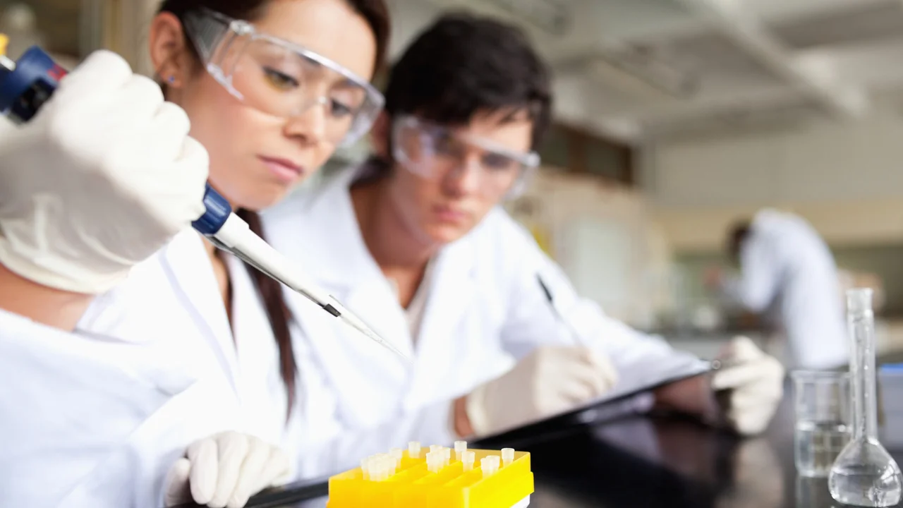 Lab workers with samples